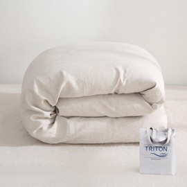 Triton Linen 100% Linen Duvet Cover 1PC Only,92 x 92 Inch Natural French Flax Linen Duvet, Button Closure and Corner Ties, Soft Breathable Durable (Natural Linen, Duvet Cover - Full/Queen)