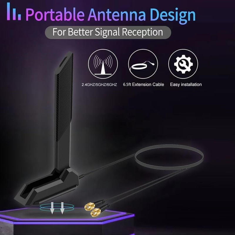 External WiFi 6 6E Tri-Band Antenna 6GHz 5.8GHz 2.4GHz Magnetic