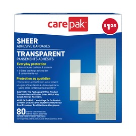 Care Science CarePak Sheer Adhesive Bandages, 80ct Assorted Sizes (Pack of 24) | Comfortable Non-Stick Pad Cushion, Helps Prevent Infection, First Aid & Wound Care Protection for All Skin Types