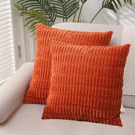 Throw Pillow Covers 18 x 18 Inch Set of 2, Decorative Soft Corduroy Cushion Covers Striped Couch Sofa Pillow Case Cover (Dark Orange, 45 * 45 cm)