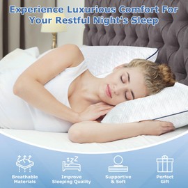 Slybear Cooling Bed Pillows Queen Size Set of 2 for Sleeping, Adjustable Shredded Memory Foam Pillows for Side Back Stomach Sleepers - Luxury Gel Pillows Hotel Pillows with Washable Removable Cover