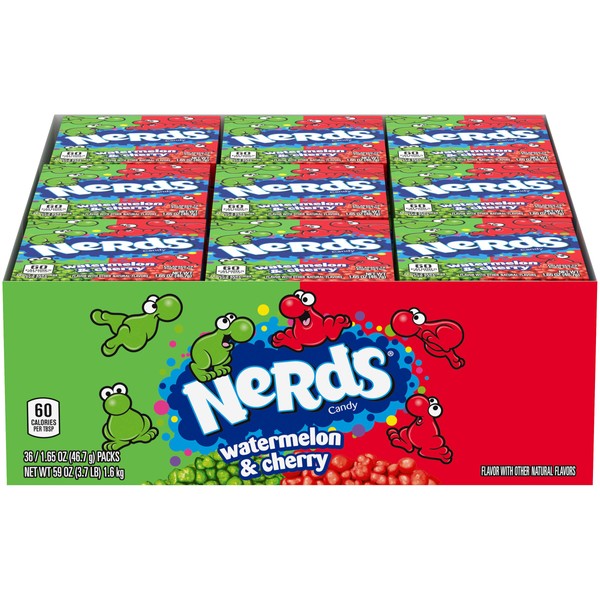 Nerds Candy, Watermelon & Wild Cherry, 1.65 ounce Treat-Size Boxes (Pack Of 24)