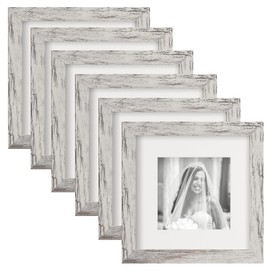 TOFOREVO 6x6 Picture Frames Set of 6 Distressed White Wood Grain Photo Frame for Gallery Wall Mounting or Tabletop Display