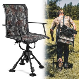 KEMIMOTO 360 Degree Silent Swivel Blind Hunting Chair, 320 Lbs Camo Height Adjustable Quick Folding Portable Comfortable Hunting Deer Fishing Ground Chair
