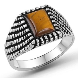 Natural Tiger Eye Stone Solid 925 Sterling Silver Luxury Ring for Men (9)