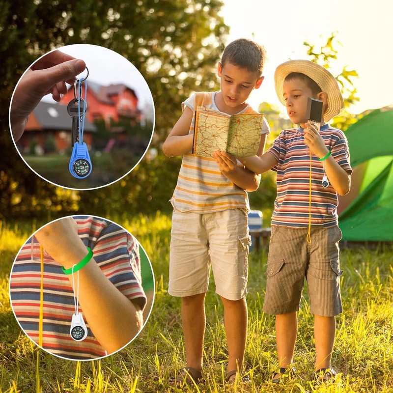 MisFun Pack of 12 Mini Survival Compass, Multi-Colour Compass, Children,