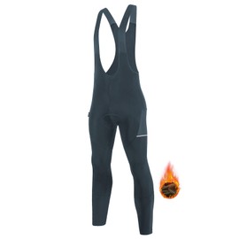 Santic Men's Winter Fleece Pro Cycling Bib Pants 4D Padded Thermal Cold Weather Bike Riding Pants with Pockets Grey