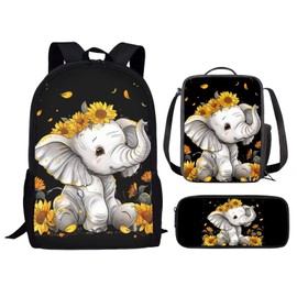 ZFRXIGN Sunflower Elephant Backpack for Girls Teens Bookbag School Bag Lunch Box Pencil Holder for Kids Boys Girls Back To School 3 Pieces School Backpack Bookbag