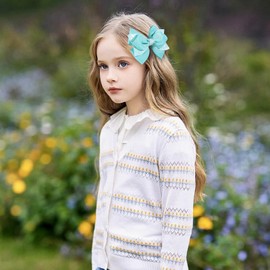 NCMAMA 4 Inch Sparkly Glitter Lake Blue Hair Bow Clips for Girls Boutique Sequin Alligator Barrettes Pins for Teens Toddler Children Kids Grosgrain Hair Accessories for Christmas Fall Birthday