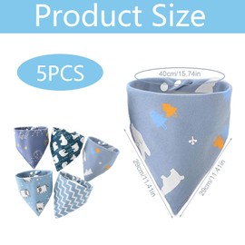 JeiibrZui 5 Pcs Pure Cotton Blue Baby Dribble Bibs for Ages 0-6, 6-12 and 12-18 Months, Size 40x29x29CM, Absorbent and Soft for Babies