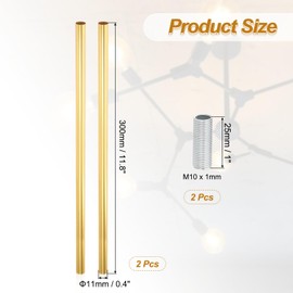 PATIKIL Threaded Extension Rod, 2 Sets 12" M10 x 1mm Fine Thread Lamp Pipe with Lamp Pipe Nipples for Pendant Light Island Lighting Chandeliers Stems, Gold Tone