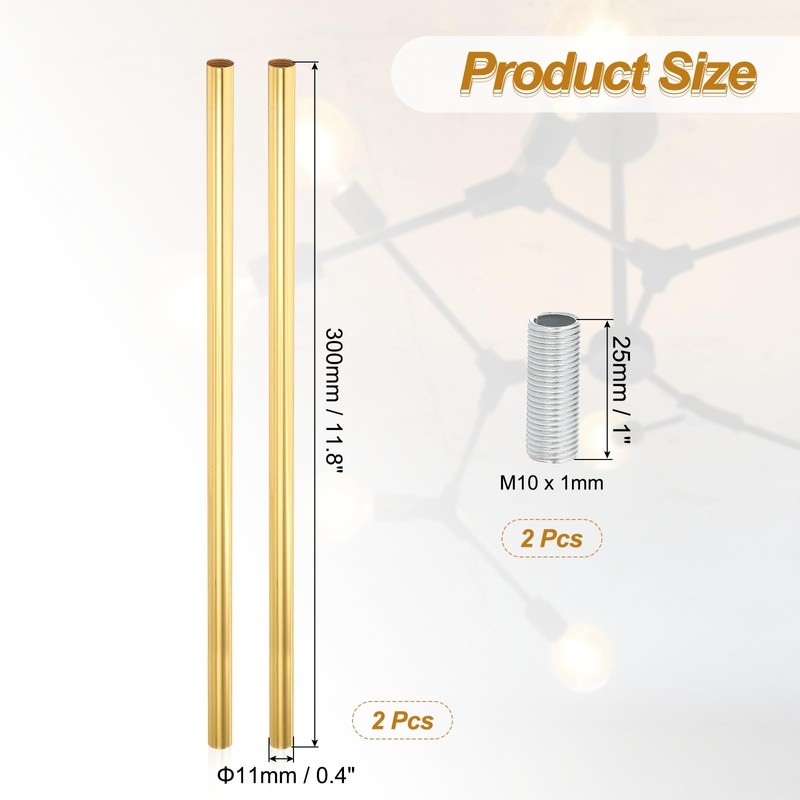 PATIKIL Threaded Extension Rod, 2 Sets 12" M10 x 1mm