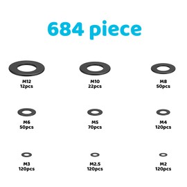 684 Piece Washer Set, Washers, Stainless Steel Washers Door Hinge, Flat Washers Lock Washers Set, Metal Washers M2 M2.5 M3 M4 M5 M6 M8 M10 M12 (684 Black)