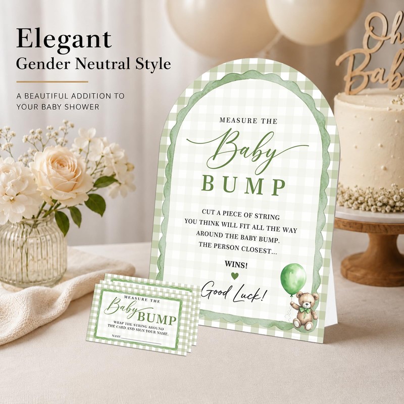 Green retro plaid Theme Baby Shower Games, Measure the Baby