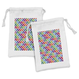 Ambesonne Colorful Fabric Pouch Set of 2, Lively Mixture of Colors with Connected Abstract Triangle Shapes Geometry Design, Small Drawstring Bag for Toiletries Masks and Favors, 9" x 6", Multicolor