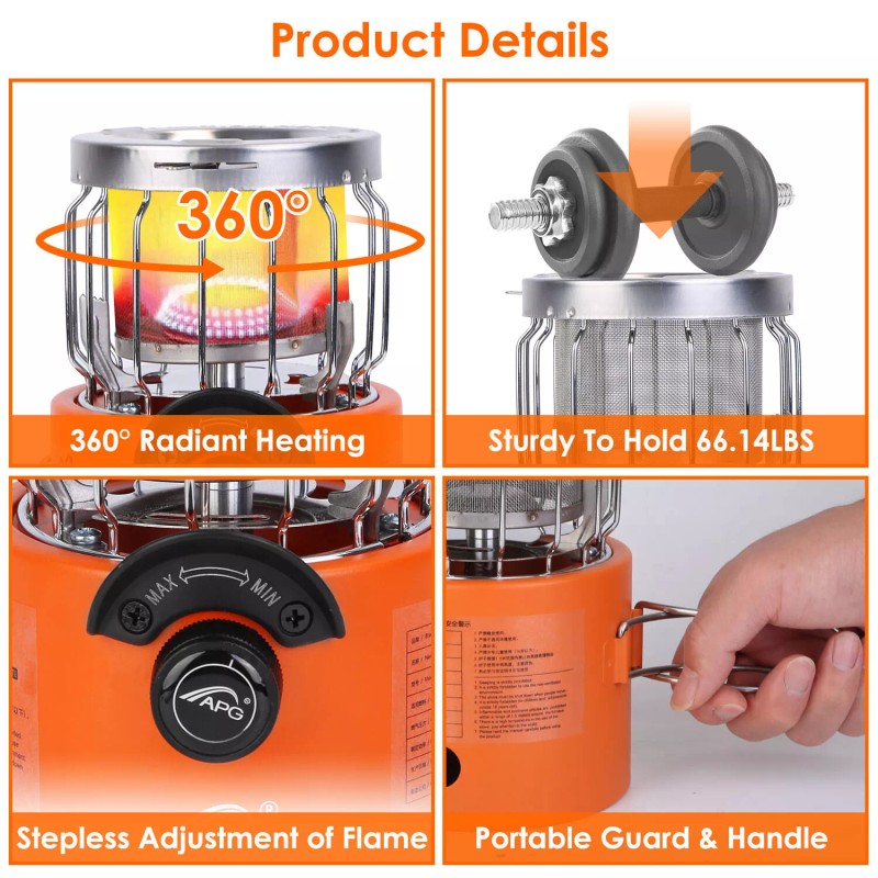 APG 2000W 2 In 1 Camping Stove Tent Heater Gas