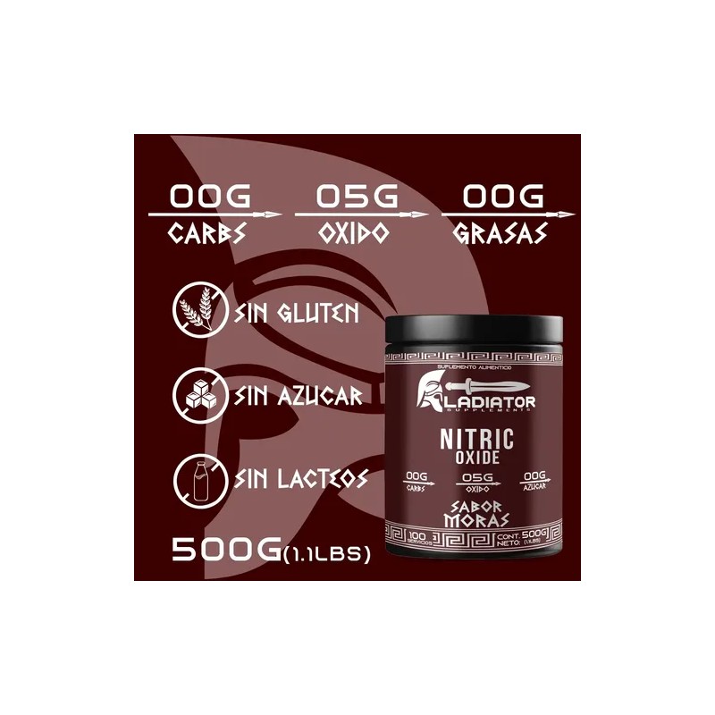 Óxido Nítrico Gladiator 500gr 100 Servicios Varios Sabores