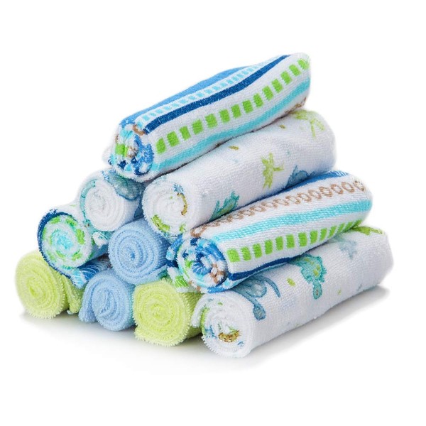 Spasilk 10 Pack Soft Terry Bath Washcloths – Newborn Boy or Girl – Baby Shower Gift, Blue Stripes