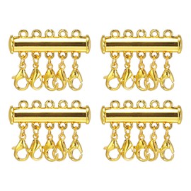 sourcing map Layering Necklace Clasps, 4Pcs Necklace Connector 5 Strands Slide Tube Lock Clasps for Layered Bracelet Necklace Jewelry Making, Gold