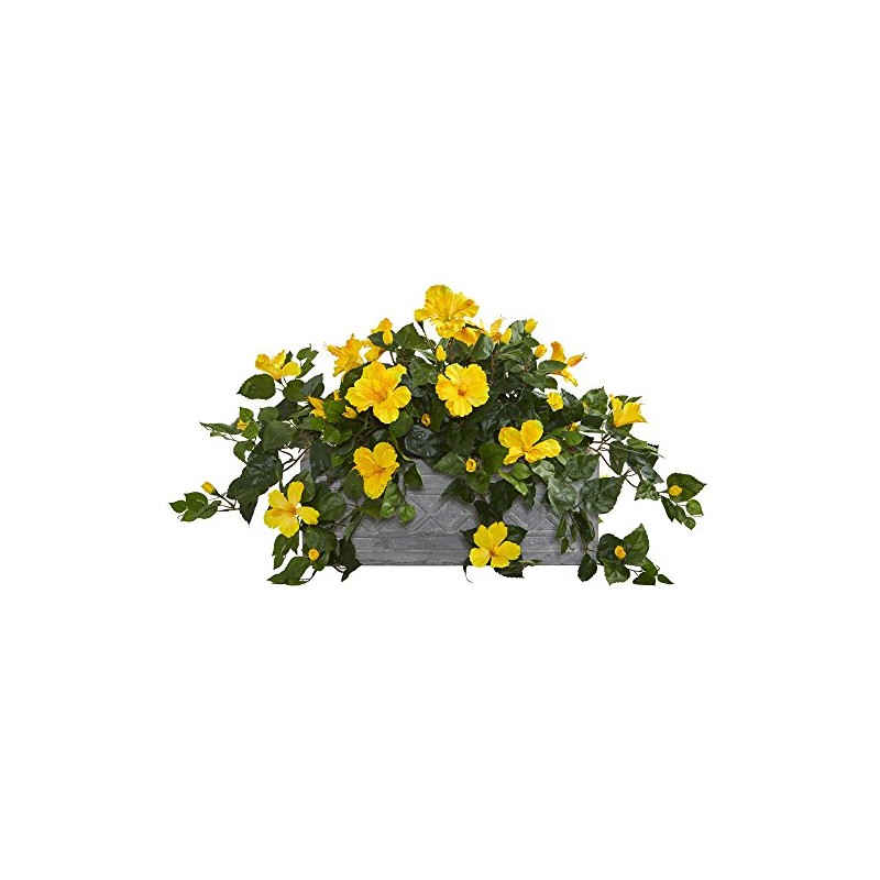 Nearly Natural Hibiscus Artificial Plant in Stone Planter