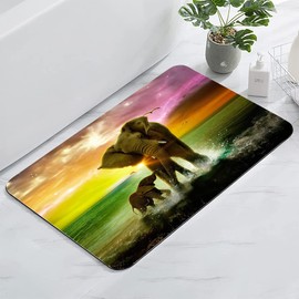 OHTMTHO 17"x24" Bathroom Rugs Non Slip Washable Bath Mat Small Door Floor Mat Printed with Colorful Seaside Elephants