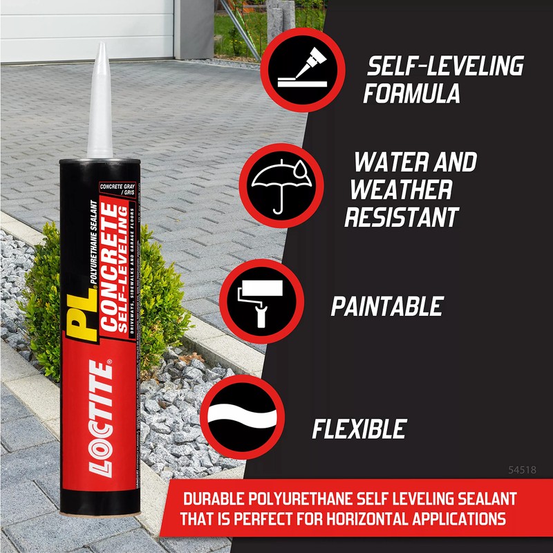 Loctite PL Concrete Self-Leveling Polyurethane Sealant, Gray, 10 Ounce