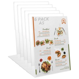 SHUESS Pack of 6 A5 Slant Table Stands, A5 Stand, L Stand, Acrylic Advertising Stands for Cafés, Restaurants, Exhibitions, Offices, Promotions, Documents, Acrylic