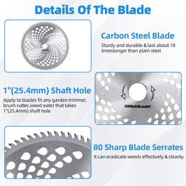 Finderomend 10" x 80Teeth Carbide Tip Brush Blades, Circular Saw Brush Cutter Trimmer Weed Eater Blade with Universal Adapter Kit for Cutter, Trimmer, Weed Eater Made