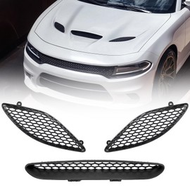 VLINCAR Hood Bezel Set 3pcs Compatible with Dodge Charger SRT Hellcat 2015 2016 2017 2018 2019 2020 2021 2022 2023 Front Trim Vent Grille Black 68202462AD 68202462AB 68202581AB 68202580AB