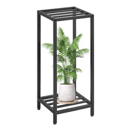 IBUYKE 30 Inch Tall Plant Stand Indoor, 2 Tier Metal Corner Plant Stand, Modern Square Plant Shelf Flower Stand for Living Room Patio Balcony Garden, Black TMJ070B