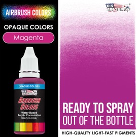 U.S. Art Supply Ready to Spray Opaque Magenta Acrylic Airbrush Paint - 1oz Bottle, Professional Grade Non-Toxic Water-Based Colors for Vibrant & Permanent Results