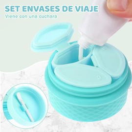 Juego de Recipientes de Viaje, Frascos Cosméticos Silicona con 3 Dispensadores y 1 Cuchara, Aprobados por TSA, Doble Capa a Prueba de Fugas, Ideal para Píldora y Accesorios y Cosméticos (Azul)