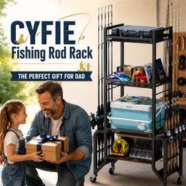 Cyfie Fishing Rod Rack, 4-Tier Mobile Heavy-Duty Holder for 10 Rods