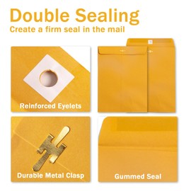 Clasp Envelopes 10x13, 100 Pack Goefun Manilla Envelopes 10x13-100GSM Heavy Kraft Paper, Brown Yellow Large Envelopes with Clasp and Gummed Seal for Mailing