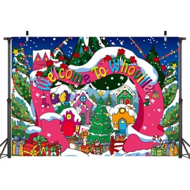 Welcome to Whoville Backdrop Winter Christmas Village Photography Background for Kids First Birthday Baby Shower Happy New Year Xmas Holiday Party Decoration Supplies Photo Props (10x6FT)