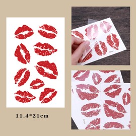 AOVNA 4Pcs Red Lip Stickers Waterproof Tattoo Decorative Stickers Makeup Red Lip Temporary Tattoos for Women Girls