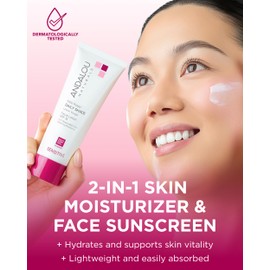 Andalou Naturals 1000 Roses Daily Shade Facial Lotion SPF 18 - 2-in-1 Skin Moisturizer & Face Sunscreen - Ultra Sheer & Hypoallergenic Skincare for Sensitive Skin - With Aloe Vera - 2.7 fl oz