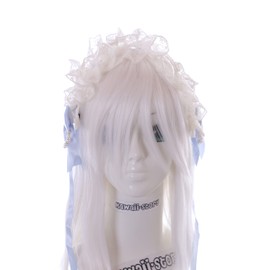 C-06-7 Light Blue Braid Maid Lolita Headband with Bow Pearl Necklace Gothic Hair Accessories