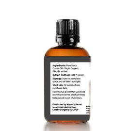 Mayan's Secret Mayan's Secret - 4oz Cold Pressed Black Cumin Seed Oil Organic USDA Certified -Nigella Sativa Cold Pressed, Virgin, Unrefined, Vegan, Non-GMO, No Preservatives - Omega 3 6 9, for Skin & Hair