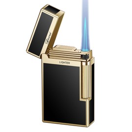 SNYYIAI Classic Lighter, Butanemetal Engraving Jet Torch Lighter, Side Slide Lgnition Steel Tone Trench Lighter for Men Dad Husband Gift Collect,Black