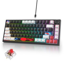 iRoboosta 75% Mechanical Gaming Keyboard - Hot Swappable RGB Backlit Custom Keyboard with Knob, Gasket Mount USB Wired, 82 Keys (White, Black, Linear, Red Switch)