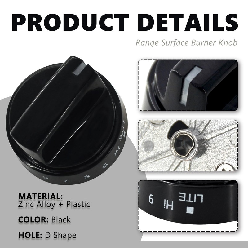 ZNTVW WB03X24759 Range Surface Burner Knob Gas Control Assembly Black