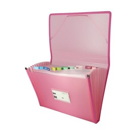 Grafoplás | File Folder | Pastel Pink | Folio Size | 13 Gusseted Positions | Includes Label for Viewers and Cards | Waterproof Plastic Covers | Multiline