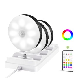 EZVALO Under Cabinet Lighting with Charging Station,1000mAh Rechargeable Puck Lights with Remote, 3 Color Temps & RGB Closet Lights, Dimmable Motion Sensor Lights for Shelf, Kitchen (3 Packs)