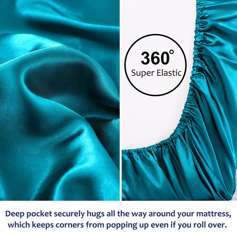sourcing map Satin Fitted Sheet, Solid Silky 12" Deep Pocket