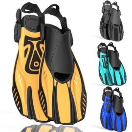 Snorkel Fins Diving Fins Adjustable Buckles Open Heel Swim Flippers Travel Size Short Swim Fins for Snorkeling Diving Swimming Adult Men Womens