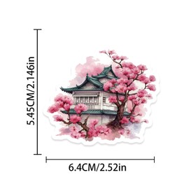50Pcs Japanese Sakura Vinyl Stickers, Waterproof Pink Cherry Blossom Decals, Kawaii Japan Geisha Pagoda Lantern Origami Stickers for Water Bottle Laptop Journal Scrapbook Gift for Kids Teens Adults