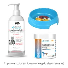 Kit Nutrición Perro Probiotico + Aceite De Salmon + plato
