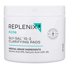 Replenix Gly-Sal 10-2 Clarifying Pads, Medical-Grade Exfoliating Cleansing Wipes for Acne-Prone Skin, Oil-Free Facial Treatment with Witch Hazel, 10% Glycolic & 2% Salicylic Acids (60 ct.)