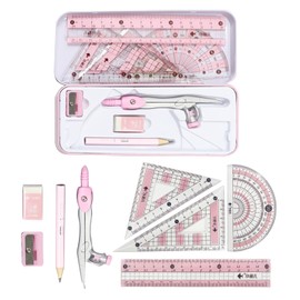 Geometry Sets for Secondary School & GCSE Maths - Protractor and Compass Set with Maths Kit, Pink Pack, Protractor Set & Compass Maths Tools